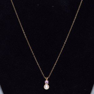 20 Inch White Pearl with Pink Stone Necklace